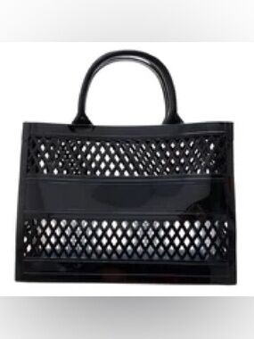 Black Structured Tote Bag - Jelly Purse w/ Lattice Cut-Outs / Good Condition